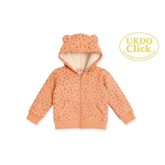 Girls Leopard Print Zip Hoodie Sherpa Lined Peach Pink Jacket Size 2T - Picture 5 of 14